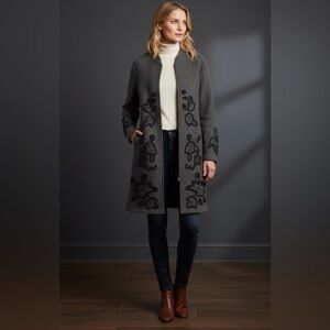 Kenar wool jacket with crocheted floral details